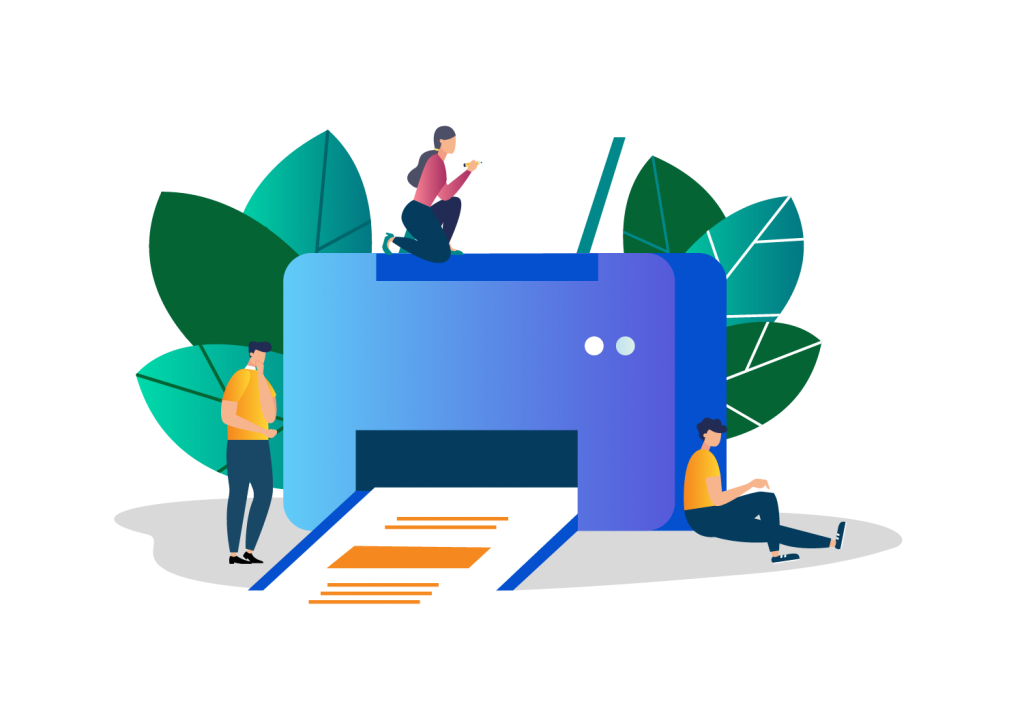 Businessmen printing on company documents